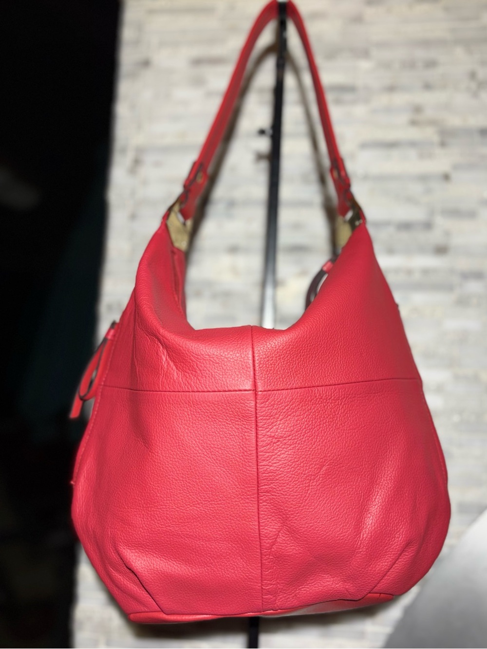 Tignanello Red Pebbled Leather Slouchy Hobo Shoulder Bag, like new